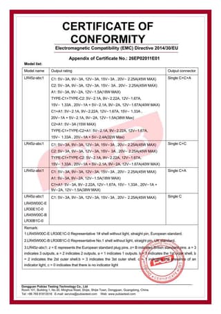 GaN Charger EMC Certificate Appendix - Lirui Electronics OEM Charger Certification