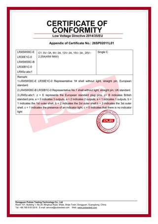 USB-C Charger LVD Certificate Appendix 2 - Lirui Electronics OEM Charger Certification
